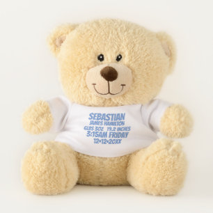 New Baby Personalized Birth Information (blue) Teddy Bear