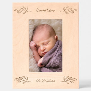 New Baby Personalized Name Date Botanical Leaves Engraved Frames