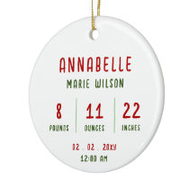 New Baby Personalized Photo Baby Info Christmas Ceramic Ornament