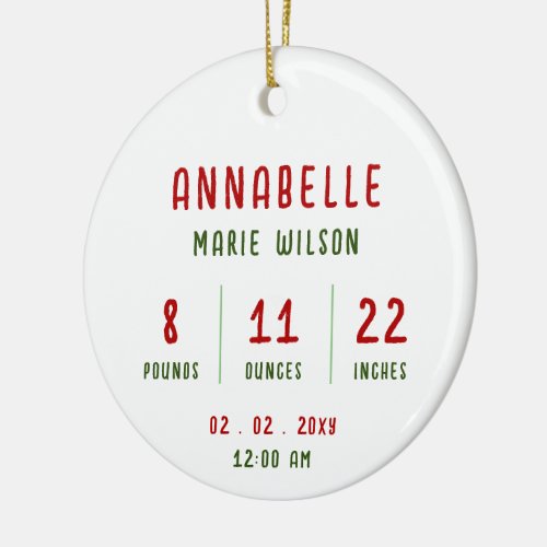 New Baby Personalized Photo Baby Info Christmas Ceramic Ornament