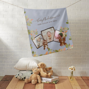 New Baby PHOTO BLANKET Woodland Animals BLUE