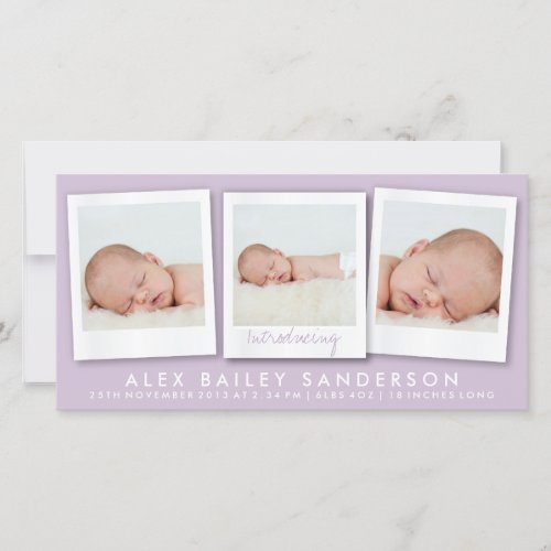 New Baby Photo Card  Multiple Photos  Purple