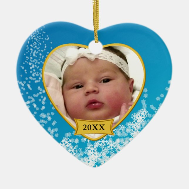 New Baby Photo Christmas Ceramic Ornament (Front)