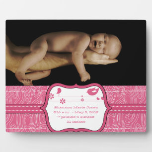 New Baby Photo Cute Pink Wood Grain Cute Birds Plaque