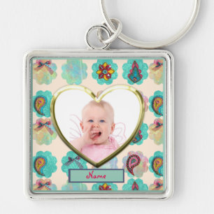 New Baby Photo Gift Scrapbooking paisley Photo Keychain