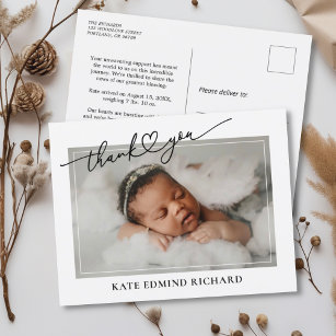 New Baby Photo Heart Script Birth Announcement  Postcard