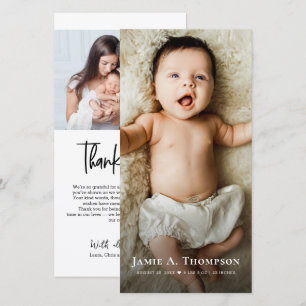New Baby Photo Modern Birth Thank you Heart  Announcement