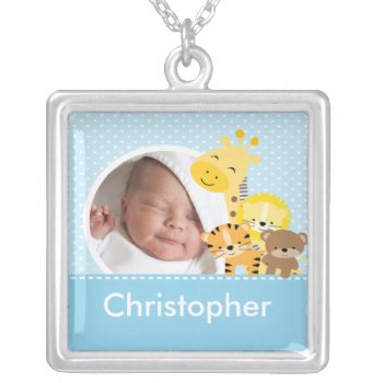 New Baby Photo Necklace Cute Boy Jungle Animals by celebrateitgifts at Zazzle