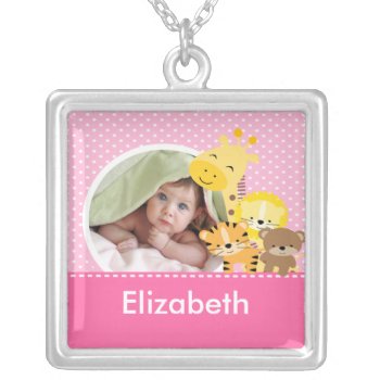 New Baby Photo Necklace Cute Girl Jungle Animals by celebrateitgifts at Zazzle
