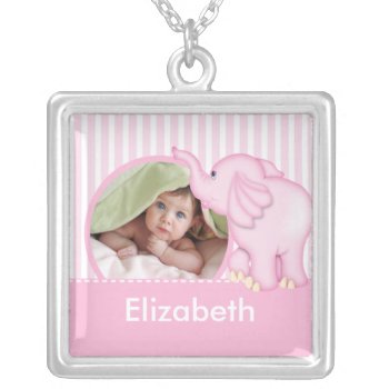New Baby Photo Necklace Cute Girl Pink Elephant by celebrateitgifts at Zazzle