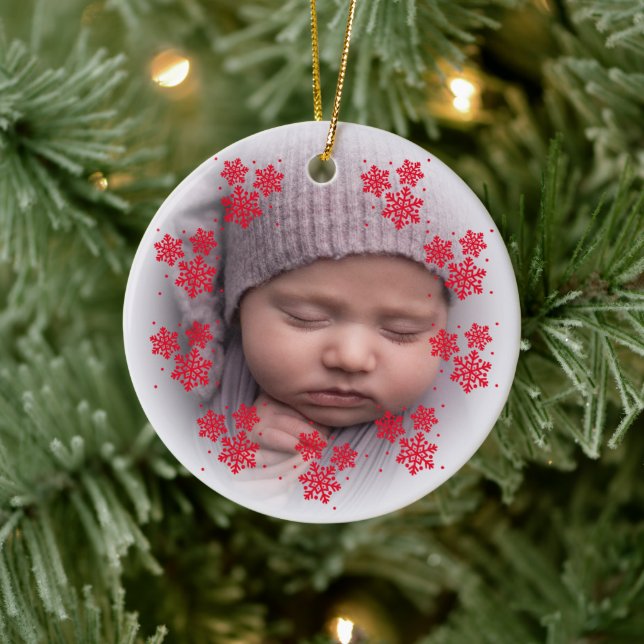 New baby photo red snowflake ceramic ornament (Tree)