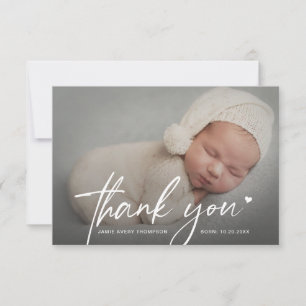 New Baby Photo small thank you Heart Birth Card