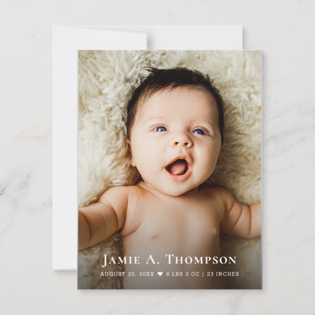 New Baby Photo Thank you Heart Modern Birth Announcement (Front)