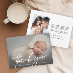 New Baby Photo Thank you Heart Modern Birth Card
