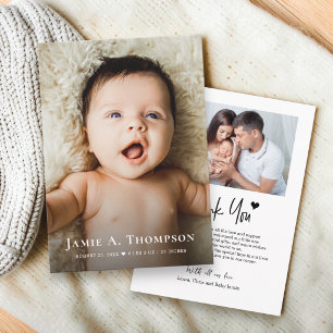 New Baby Photo Thank you Heart Modern Birth Card