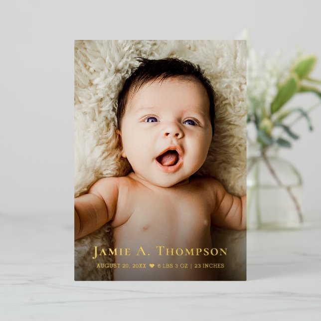 New Baby Photo Thank you Heart Modern Birth Foil Invitation (Standing Front)