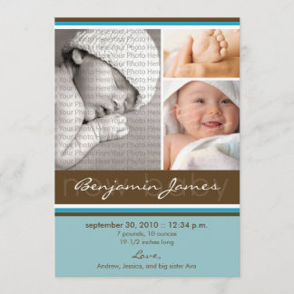 New Baby Photo Trio Birth Announcement (blue)