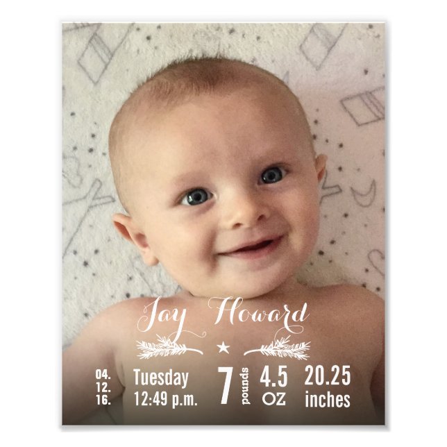 New Baby Photo with Baby Stats Pine Branch & Star Print (Front)