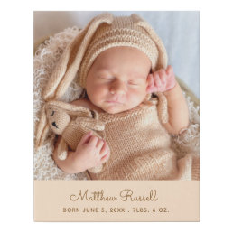 New Baby Photo With Name And Birth Stats Faux Canvas Print