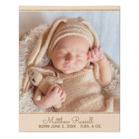 New Baby Photo With Name And Birth Stats Faux Canvas Print