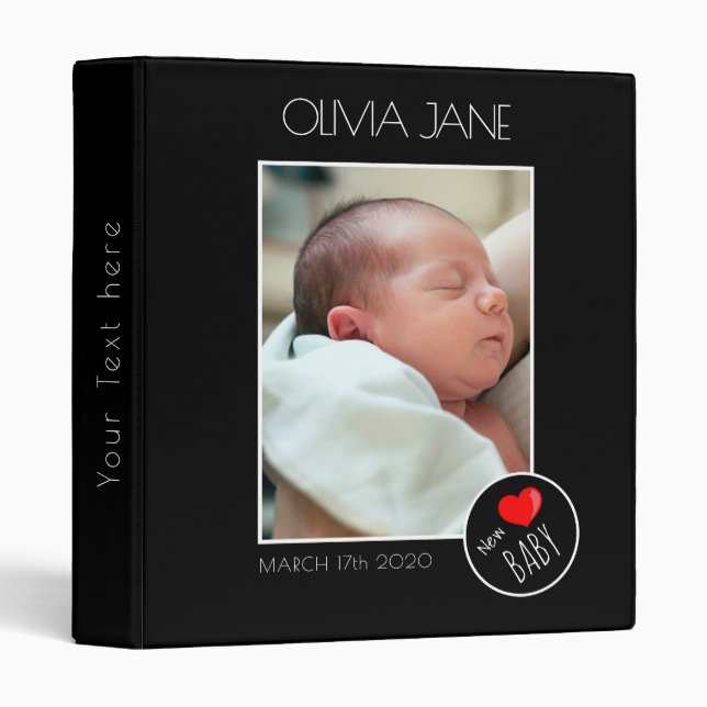 New Baby Photograph Frame - Custom Photo 3 Ring Binder (Front/Spine)