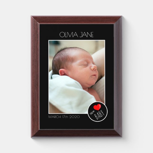 New Baby Photograph Frame - Custom Photo Award Plaque (Vertical)