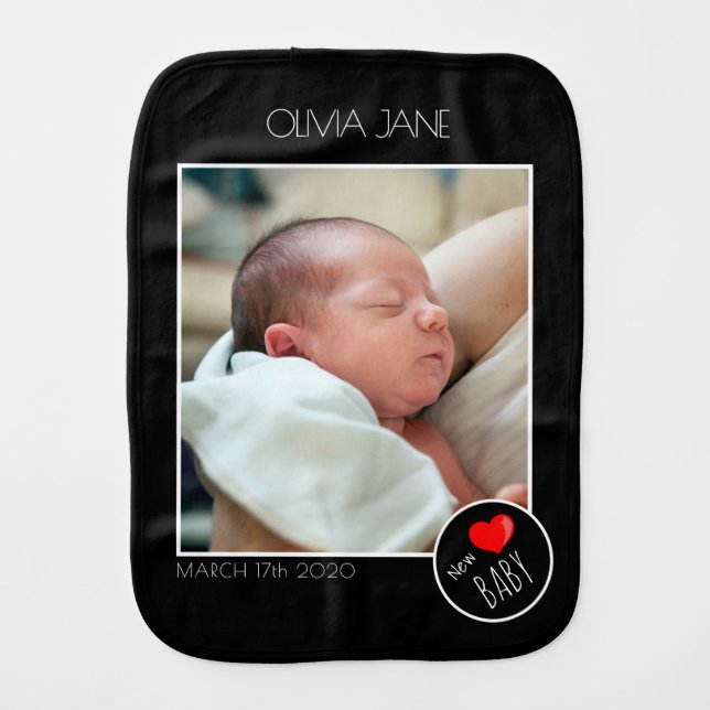New Baby Photograph Frame - Custom Photo Baby Burp Cloth (Front)