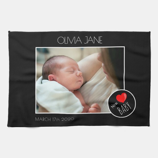 New Baby Photograph Frame - Custom Photo Kitchen Towel (Horizontal)