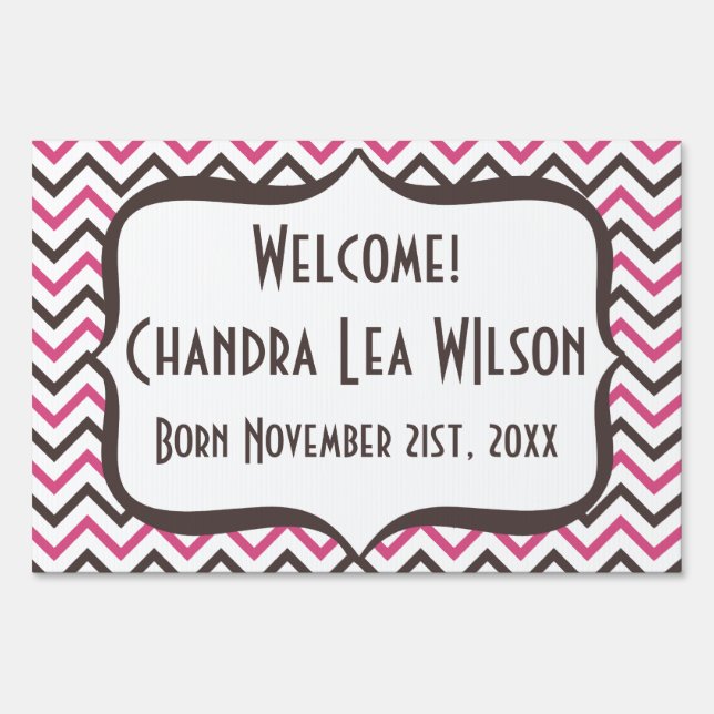 New Baby Pink Annoucement Shower Yard Sign (Back)