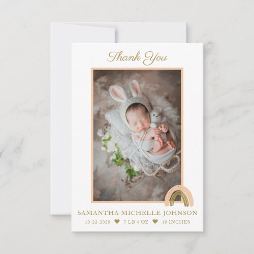 New Baby Pink Boho Rainbow Photo Thank You Card