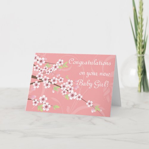 New Baby Pink Cherry Blossom Card