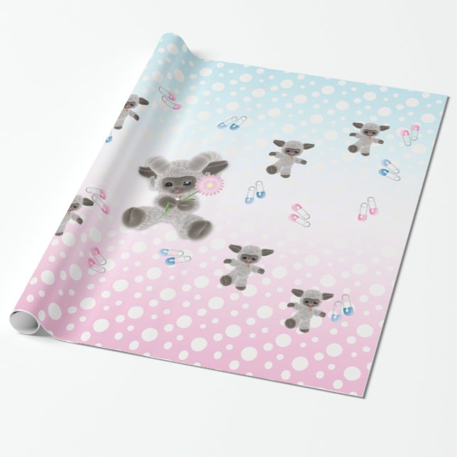 New Baby Plush Lambs Wrapping Paper (Unrolled)