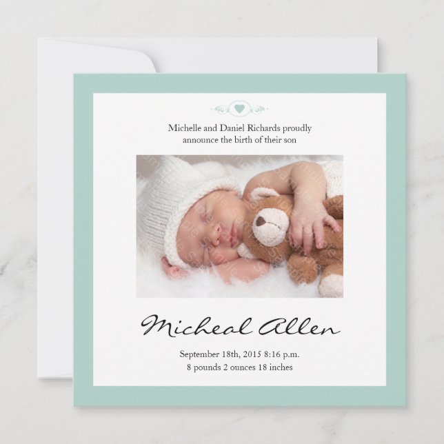 New Baby Poem Birth Announcement Mint Green (Front)