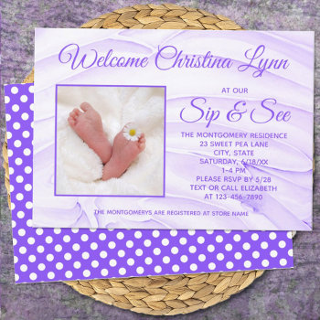 New Baby Purple "sip And See" Party Invitation by PaPr_Emporium at Zazzle