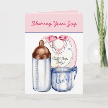 New Baby Sharing Your Joy Girl Retro Vintage Announcement by dbvisualarts at Zazzle