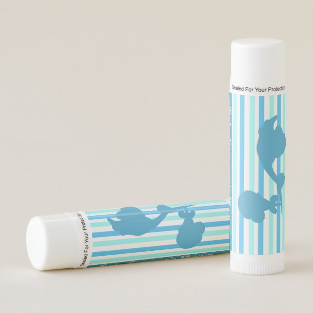 New Baby Shower Blue Striped Boy Stork Lip Balm (Front)
