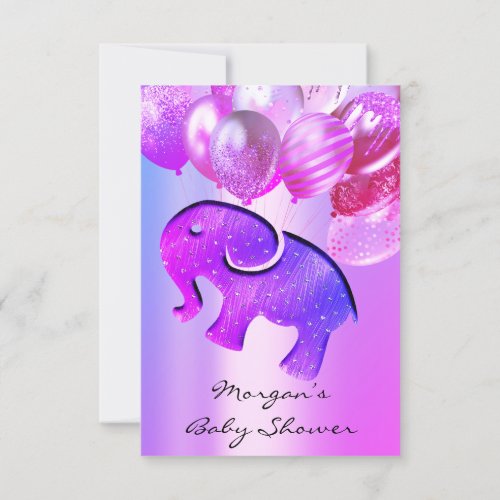 New Baby Shower Elephant pink Ballons holograph Invitation