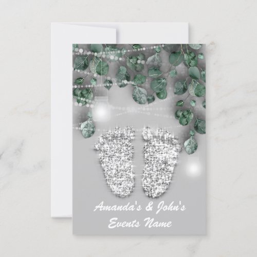 New Baby SHOWER Feet Glitter Silver Girl Boy Invitation