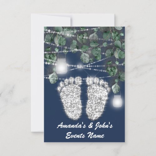 New Baby SHOWER Feet Glitter Silver Girl Boy Navy Invitation