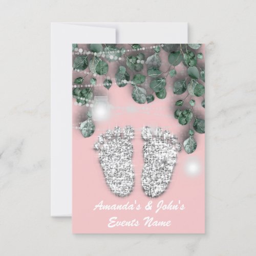 New Baby SHOWER Feet Glitter Silver Girl Boy Pink Invitation