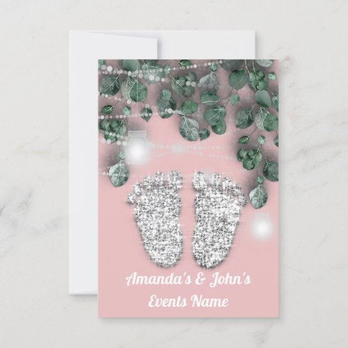 New Baby SHOWER Feet Glitter Silver Girl Boy Rose Invitation