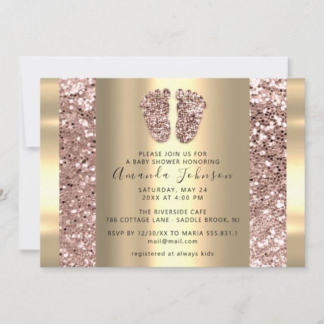 New Baby Shower Feet Rose Glitter Boy Girly Invitation (Front)