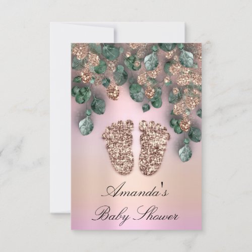 New Baby Shower Glitter Feet Rose Glitter Leaves  Invitation