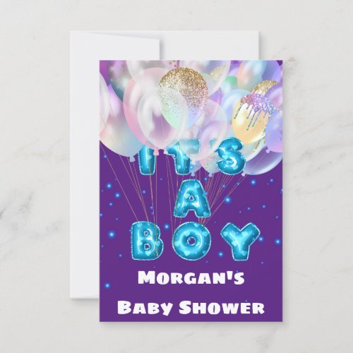 New Baby Shower Its A Boy Blue Balloons Purple Invitation