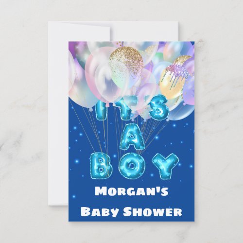 New Baby Shower Its A Boy Blue Balloons Stars Invitation