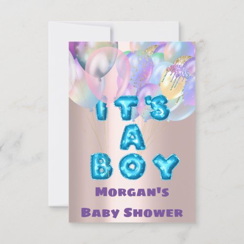 New Baby Shower Its A Boy Blue Violet Balloons Invitation