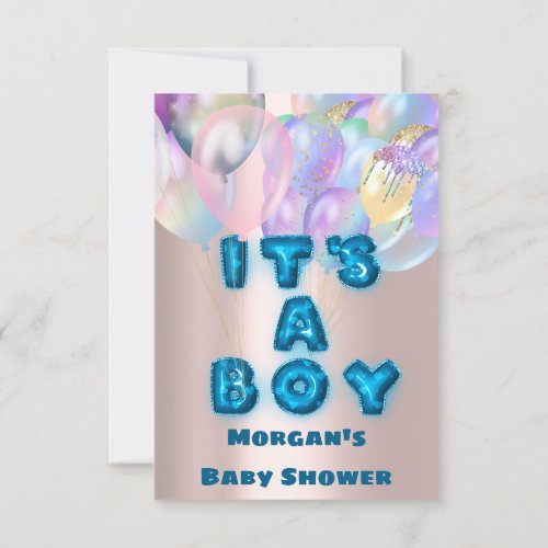 New Baby Shower Its A Boy Rose Gold Ballons Invitation