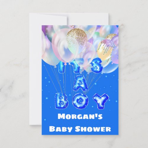 New Baby Shower Its A Boy Sweet Blue Balloons Invitation