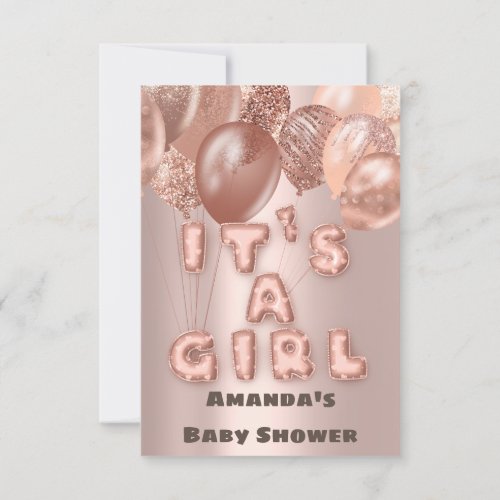 New Baby Shower Its A Girl Rose Gold Ballons Invitation