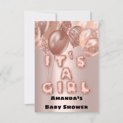 New Baby Shower Its A Girl Rose Gold Ballons Invitation